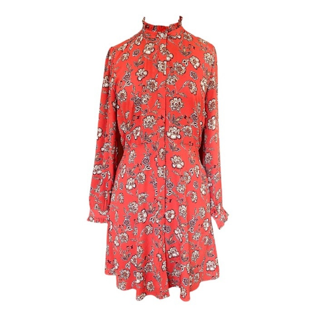 Burnt Orange LOFT Midi Dress with Ruffle Detail